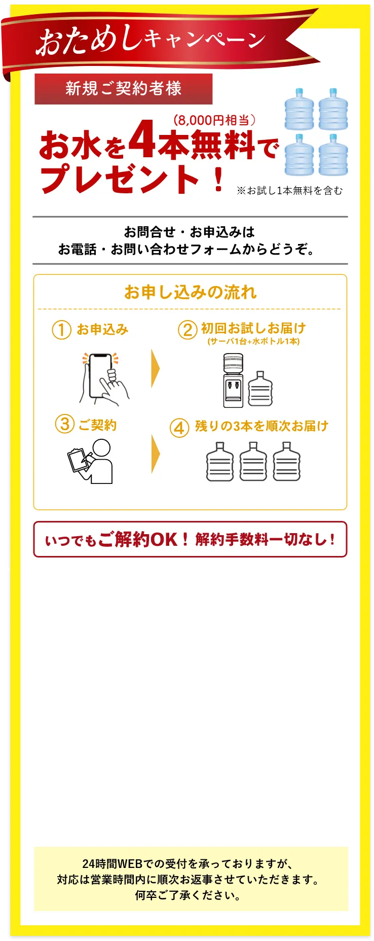 新規ご契約者様　お水を4本無料でプレゼント！